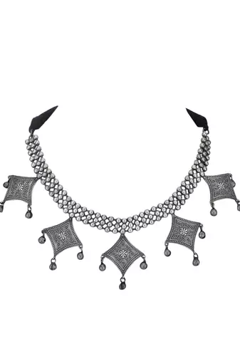 Elegant oxidised grey necklace set for women and girls