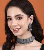 Classic oxidised grey necklace set for women and girls