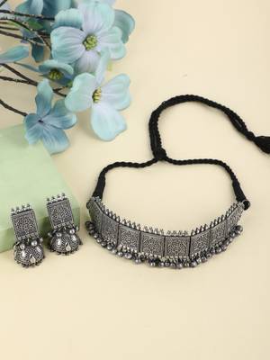 Classic oxidised grey necklace set for women and girls 2