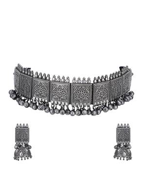 Classic oxidised grey necklace set for women and girls 3