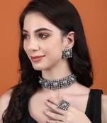 Classic oxidised grey necklace set for women and girls