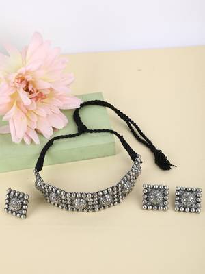 Classic oxidised grey necklace set for women and girls 2