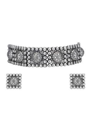 Classic oxidised grey necklace set for women and girls 3