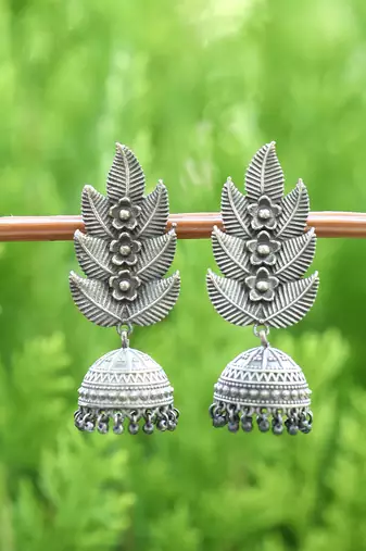 Elegant oxidised grey earring set for women and girls