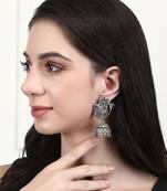 Elegant oxidised red and grey earring set for women and girls