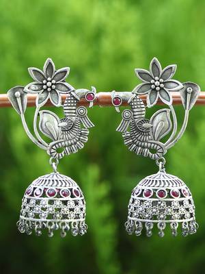 Elegant oxidised red and grey earring set for women and girls 2