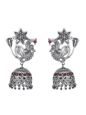 Elegant oxidised red and grey earring set for women and girls 3