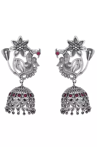 Elegant oxidised red and grey earring set for women and girls