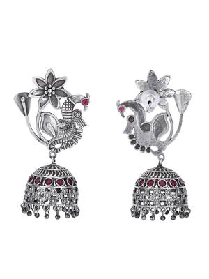 Elegant oxidised red and grey earring set for women and girls 4