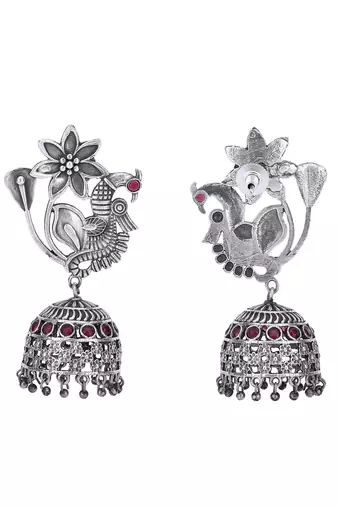 Elegant oxidised red and grey earring set for women and girls