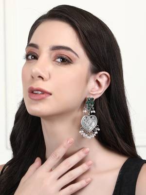 Elegant oxidised green and grey earring set for women and girls 1