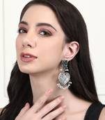 Elegant oxidised green and grey earring set for women and girls