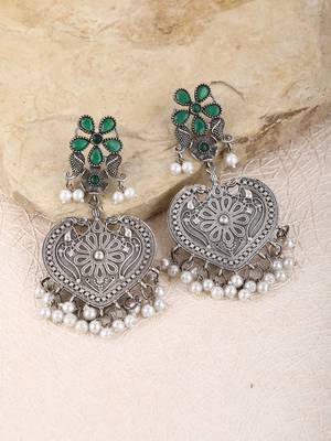 Elegant oxidised green and grey earring set for women and girls 2