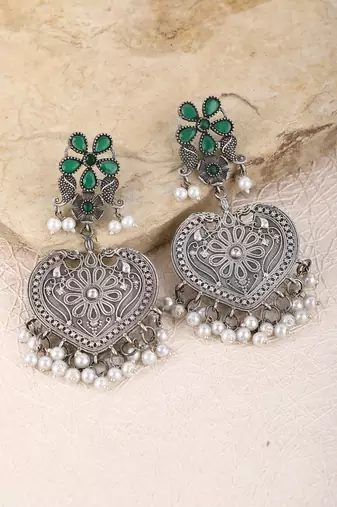 Elegant oxidised green and grey earring set for women and girls