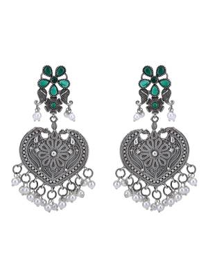 Elegant oxidised green and grey earring set for women and girls 3