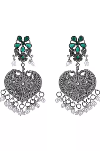 Elegant oxidised green and grey earring set for women and girls