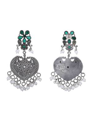 Elegant oxidised green and grey earring set for women and girls 4