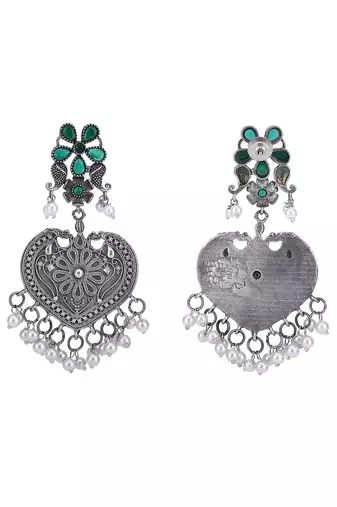 Elegant oxidised green and grey earring set for women and girls