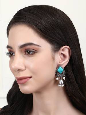 Elegant oxidised grey and blue earring set for women and girls 1