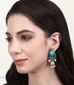 Elegant oxidised grey and blue earring set for women and girls