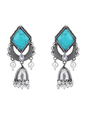 Elegant oxidised grey and blue earring set for women and girls 3