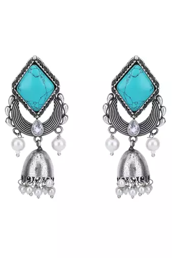 Elegant oxidised grey and blue earring set for women and girls