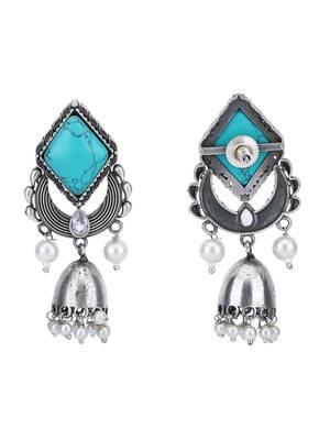 Elegant oxidised grey and blue earring set for women and girls 4
