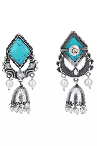 Elegant oxidised grey and blue earring set for women and girls