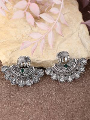 Elegant oxidised green and grey earring set for women and girls 2