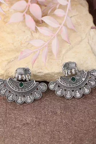 Elegant oxidised green and grey earring set for women and girls
