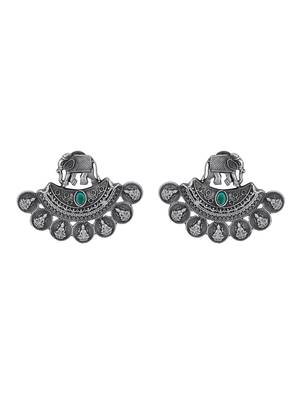 Elegant oxidised green and grey earring set for women and girls 3