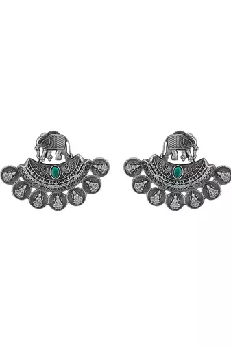 Elegant oxidised green and grey earring set for women and girls