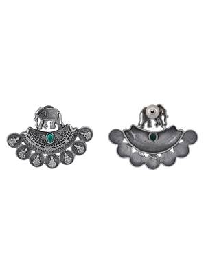 Elegant oxidised green and grey earring set for women and girls 4
