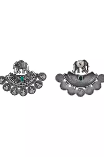 Elegant oxidised green and grey earring set for women and girls