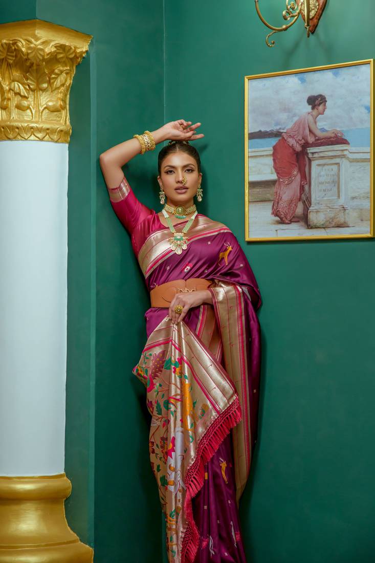 Purple Marathi Traditional look Paithani saree