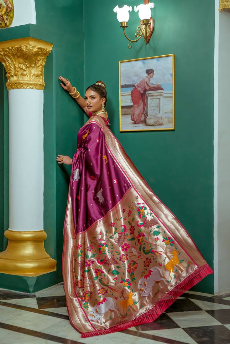 Purple Marathi Traditional look Paithani saree