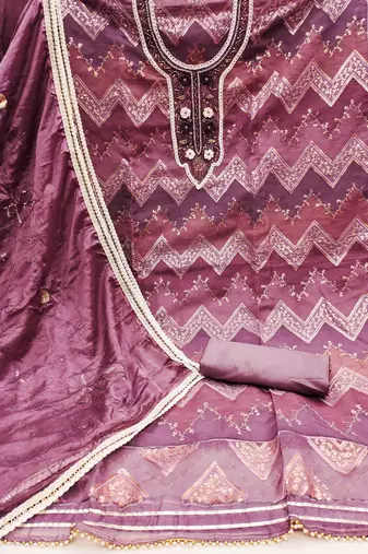 Purple Organza Unstitched Dress Material