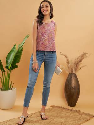 PINK CORAL FLORAL PRINT W/U TOP 5