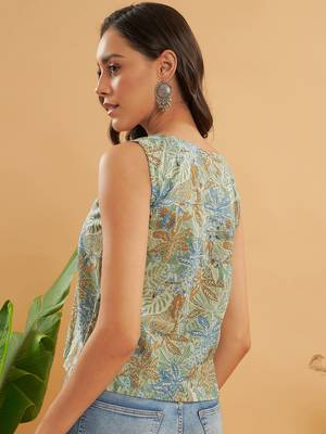 DULL GREEN LEAF FLORAL PRINT W/U TOP 3
