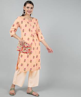 Anushil stylish and comfortable cotton kurti for women's and girls - allover printed roundneck design with show buttons 1