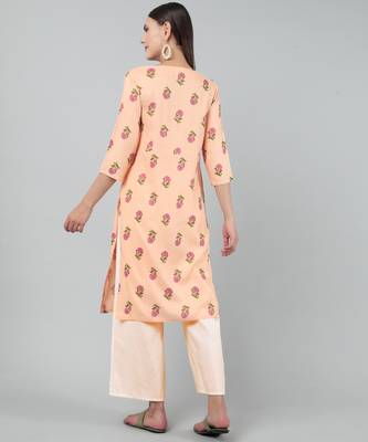 Anushil stylish and comfortable cotton kurti for women's and girls - allover printed roundneck design with show buttons 2
