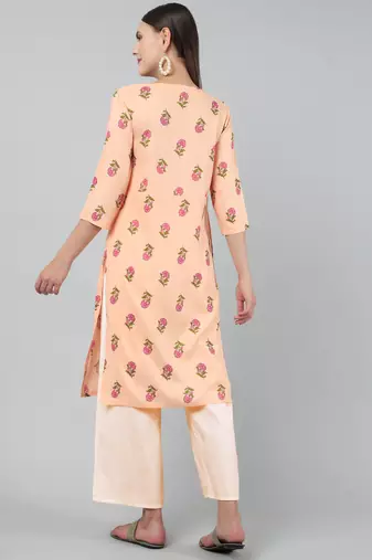 Anushil stylish and comfortable cotton kurti for women's and girls - allover printed roundneck design with show buttons