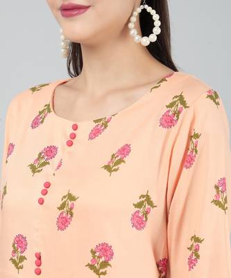 Anushil stylish and comfortable cotton kurti for women's and girls - allover printed roundneck design with show buttons 3