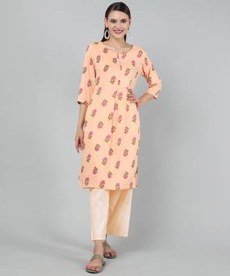 Anushil stylish and comfortable cotton kurti for women's and girls - allover printed roundneck design with show buttons 4