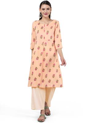 Anushil stylish and comfortable cotton kurti for women's and girls - allover printed roundneck design with show buttons 5