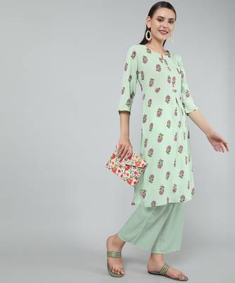 Anushil stylish and comfortable cotton kurti for women's and girls - allover printed roundneck design with show buttons 1