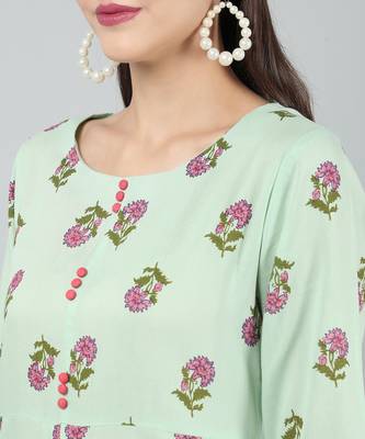 Anushil stylish and comfortable cotton kurti for women's and girls - allover printed roundneck design with show buttons 2