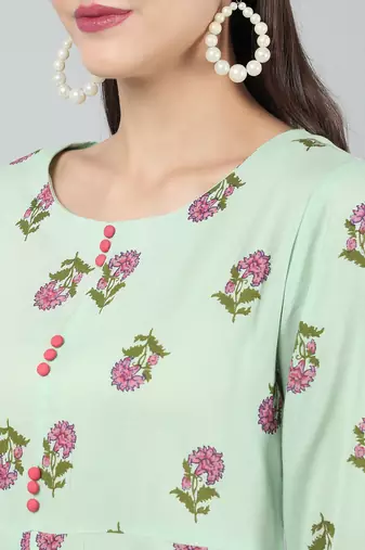 Anushil stylish and comfortable cotton kurti for women's and girls - allover printed roundneck design with show buttons