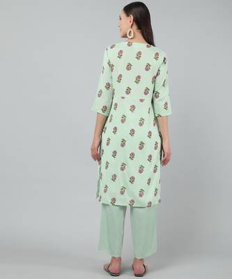 Anushil stylish and comfortable cotton kurti for women's and girls - allover printed roundneck design with show buttons 3