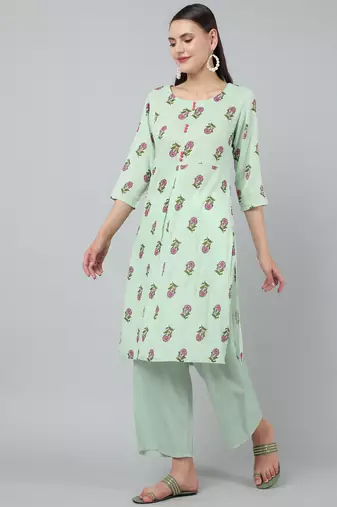 Anushil stylish and comfortable cotton kurti for women's and girls - allover printed roundneck design with show buttons